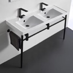 Scarabeo 3006-CON-BLK Double Ceramic Console Sink and Matte Black Stand